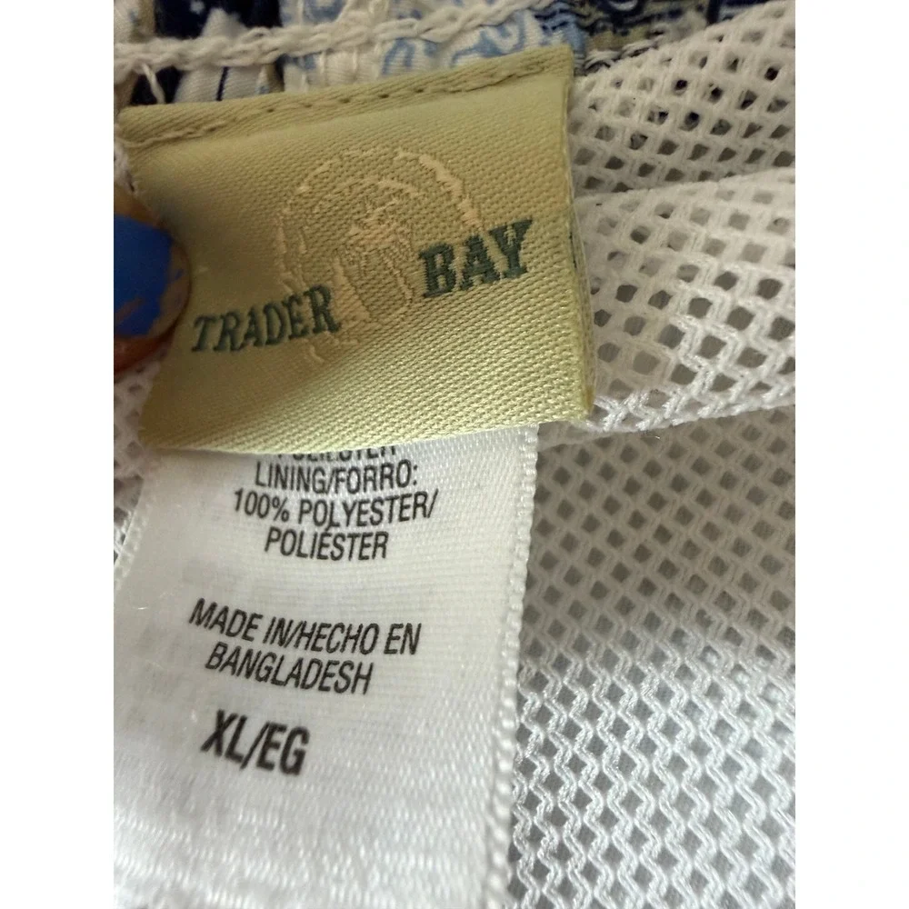 Swim Trunks XL White Blue Nautical Map Anchor Print Shorts Trader Bay Coastal
